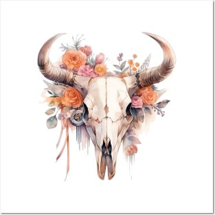 Blooms & Bones: Enchanting Western Cow Skull Floral Design Posters and Art